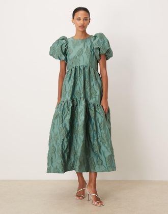 Sister Jane Sister Jane - Harmonia - Vestito midi verde jacquard con maniche a sbuffo-Rosa