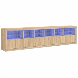 Berkfield Home Sideboard with LED Lights Sonoma Oak 283x37x67 cm in Light Brown | Size: 283 x 37 x 67 cm