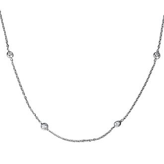 Pompeii3 1ct Diamonds Bezel Station 18 14K White Gold Womens Necklace