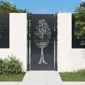 Berkfield Home Garden Gate Anthracite 105x205 cm Steel Tree Design