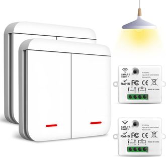 OEM Interruptor De Luz Inal&aacute;mbrico De 433 Mhz, Interruptor Bidireccional Inal&aacute;mbrico Con Receptor - 2200 W/10 A (kit De 2 Piezas: Interruptores 2 En 1 + 2