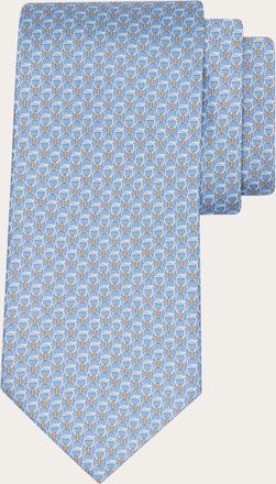 Ferragamo Men Gancini links print silk tie Blue