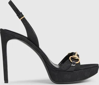 Gucci Womens Donna Platform Sandal, Black, GG Canvas