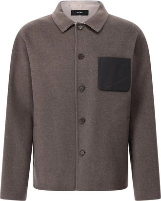 Arma Wollen jas met leren zak - Heren - Zomerjassen - Bruin - XL - Wol - Jassen