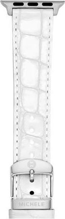 Michele Croc Embossed Patent Leather 20mm Apple Watch Watchband in White at Nordstrom Rack