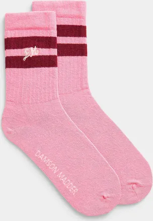 Damson Madder Womens Burgundy double band pink socks