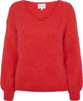 Americandreams Milana LS Alpaca Pullover - Dames - V-hals truien - Rood - M - Wol - Truien & Vesten