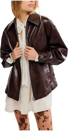 Free People We The Free Sloane Vegan Leather Jacket Womens Jacket Chocolate : LG (Womens 12-14), Polyurethane/Viscose