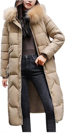 Generic Winter Coats for Women UK Extra Long Puffer Jackets with Hood and Faux Fur Collar Padded Jackets with Belt Outercoat with Pockets Thick Windproof Park