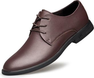 Generic Formal Shoes Dress Oxford for Men Lace Up Derby Shoes Leather Round Toe Low Top Block Heel Resistant Non Slip Party(Brown,9.5 UK)