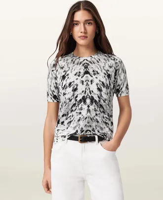 AllSaints Wool Anouk Snake Print Merino Wool T-Shirt, Size: XS