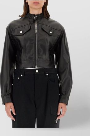 Moschino leather cropped biker jacket