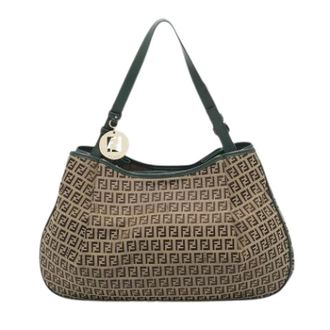 Fendi Pre-owned Shoulder Bags, female, Green, Size: ONE SIZE Pre-owned Canvas Shoulder Bag