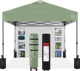 Best Choice Products 10x10ft Easy Setup Pop Up Canopy, Portable Tent w/ Side Wall, 1-Button Push, Case