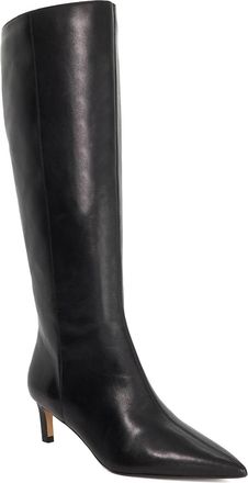 Dune London Womens Ladies Smoothly - Kitten-Heel Knee-High Boots - Black Leather - Size UK 5