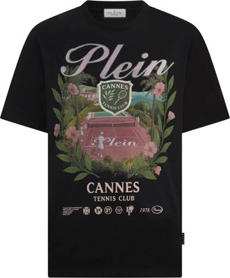 Philipp Plein Round Neck T-Shirt Cannes Tennis Club - Heren - T-shirts - Zwart - M - Tops