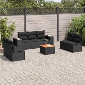 vidaXL Set De Sof&aacute;s De Jard&iacute;n 8 Piezas Y Cojines Rat&aacute;n Sint&eacute;tico Negro Vidaxl