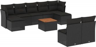 vidaXL Vidaxl - Set De Sof&aacute;s De Jard&iacute;n 10 Pzas Cojines Rat&aacute;n Sint&eacute;tico Negro
