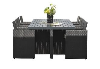 DCB Garden Conjunto de comedor empotrable 8 plazas resina trenzada