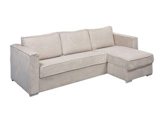 Vente-Unique Sof&aacute; cama rinconera con zpertura italiana reversible de pana beige - Cama de 140 cm - Colch&oacute;n con viscoel&aacute;stica 22 cm LORETO