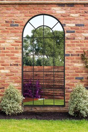 MirrorOutlet Black Framed Arched Window Garden Mirror 71 X 33.5 (180x85CM) | Size: 1 Pack