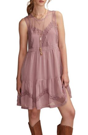 Lucky Brand Illusion Lace Detail Minidress in Mauve Shad at Nordstrom, Size Small