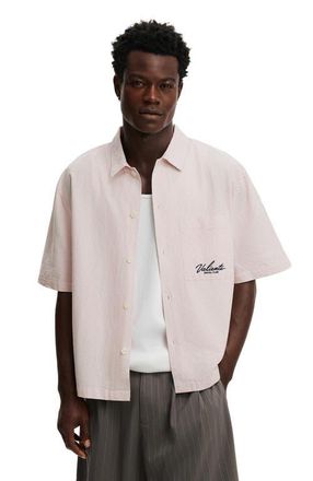 Cotton On Mens Ventura Short Sleeve Shirt in Pink Stripe Emb at Nordstrom, Size X-Small