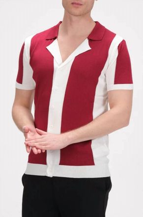 Ron Tomson Striped Knit Polo Shirt In Bordeaux White