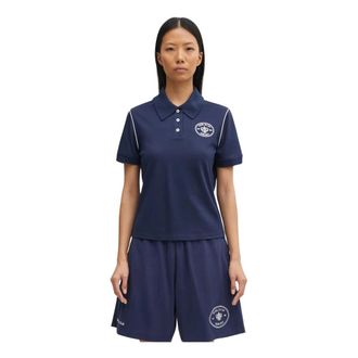 Sporty & Rich Eden Crest Geborduurd Pique Poloshirt - Dames - Polos - Blauw - M - Katoen - Tops