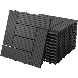 ECD Germany Ecd Germany Baldosas De Patio Wpc De 30x30 Cm 11 Piezas Por 1m&sup2; Con Aparencia De Madera Antracita Mosaico Con Sistema De Drenaje Instalaci&oacute;n Mediante 
