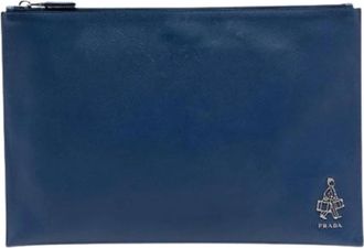Prada Pre-owned Clutch - Dames - Vintage Clutch - Blauw - ONE Size - Leer - Vintage