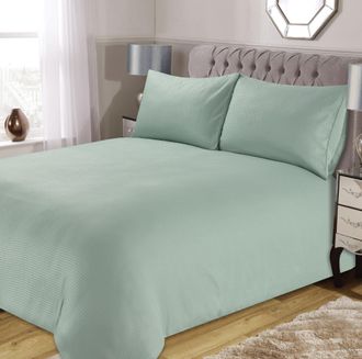 Lewis's Waffle Microfibre Duvet Set - Sage Green - Single | TJ Hughes