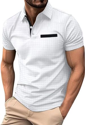 Generic T-Shirts for Men UK, Short Sleeve Casual Polo Classic Button Shirt Stylish Tops Muscle Fit Football White Top (M, White)