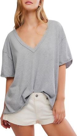 Free People Nina V-Neck Cotton T-Shirt in Heather Grey at Nordstrom, Size X-Small