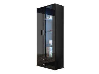 Mirjan24 Estanter&iacute;a Tornola 105, Negro + Negro Brillante, Con Cajones, Con Puertas, Cerrable, Aglomerado Laminado, Vidrio, N&uacute;mero De Puertas: 2, N&uacute;mero De Cajo