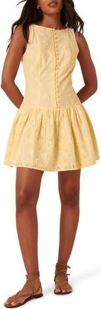 Nobody's Child Claudia Drop Waist Organic Cotton Broderie Anglaise Minidress in Yellow at Nordstrom, Size 12