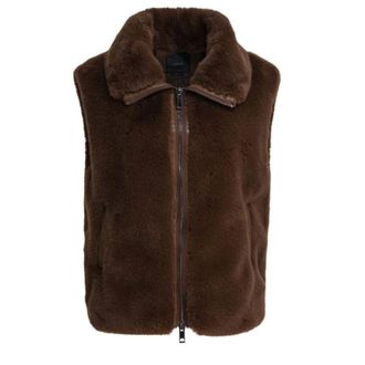 Pinko Vests, female, Brown, Size: 2XS Brown Sleeveless Stand-up Collar Jacket