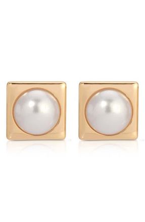Ettika Square Faux Pearl Stud Earrings in Gold at Nordstrom