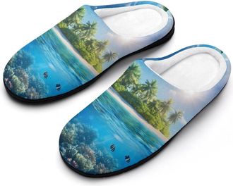 Generic Tropical Island Snorkeling Fish Womens Slippers Warm House Slippers Indoor House Shoes with Anti-Skid Rubber Sole