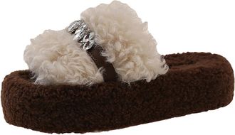 Generic Beige Womens Letter Thick Soled Slippers Rhinestone Open Toe Height Enhancing for All Day Comfort in Cold Weather Perfect for Leisure and Errands with