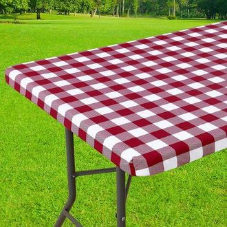 No Brand 1 Mantel Rectangular Para Picnic, Mantel De Vinilo Laminado El&aacute;stico E Impermeable, Acampar Y Uso Al Aire Libre (burdeos + Blanco, 75183 Cm)
