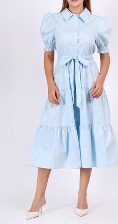 Leota Octavia Puff Sleeve Shirt Dress in Wispy Blue at Nordstrom, Size X-Large