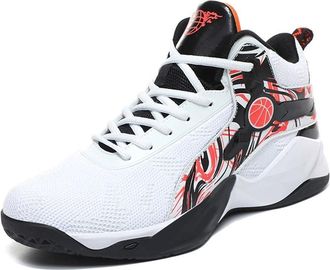 Generic Mens Basketball Shoes High Top Fly Woven Breathable Durable Sports Training Boots Walking Shoes(White Purple,4.5 UK)