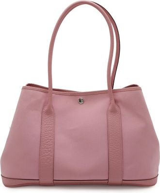 Herm&egrave;s Garden Pink Toile Officier Leather Shoulder Bag Tote Bag (Pre-Owned)