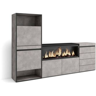 Skraut Home Scarpiera, Mobile Salvaspazio, 224x145x35 cm, Camera da letto, stanza, Camino elettrico xxl, Cassettiera, Stile moderno, Grigio Cemento - Skraut Home