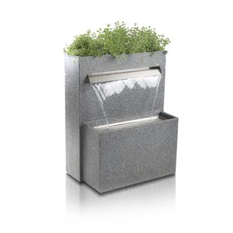 PRIMROSE Granite Waterfall Planter Water Feature Lights Plant Pot Fountain 89cm in Light Grey