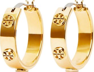 Tory Burch Thin Icon Hoop Earrings in Tory Gold at Nordstrom