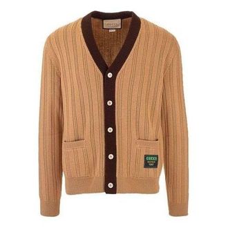 Gucci Rib Knit Wool Cardigan With Gucci Label Camel 646809-XKBQT-2668