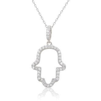 Suzy Levian Sterling Silver White Cubic Zirconia Hamsa Hand Pendant