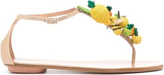 Aquazzura Citrus Punch flat sandals - women - Calf Leather/Raffia/Calf Leather - 37 - Neutrals